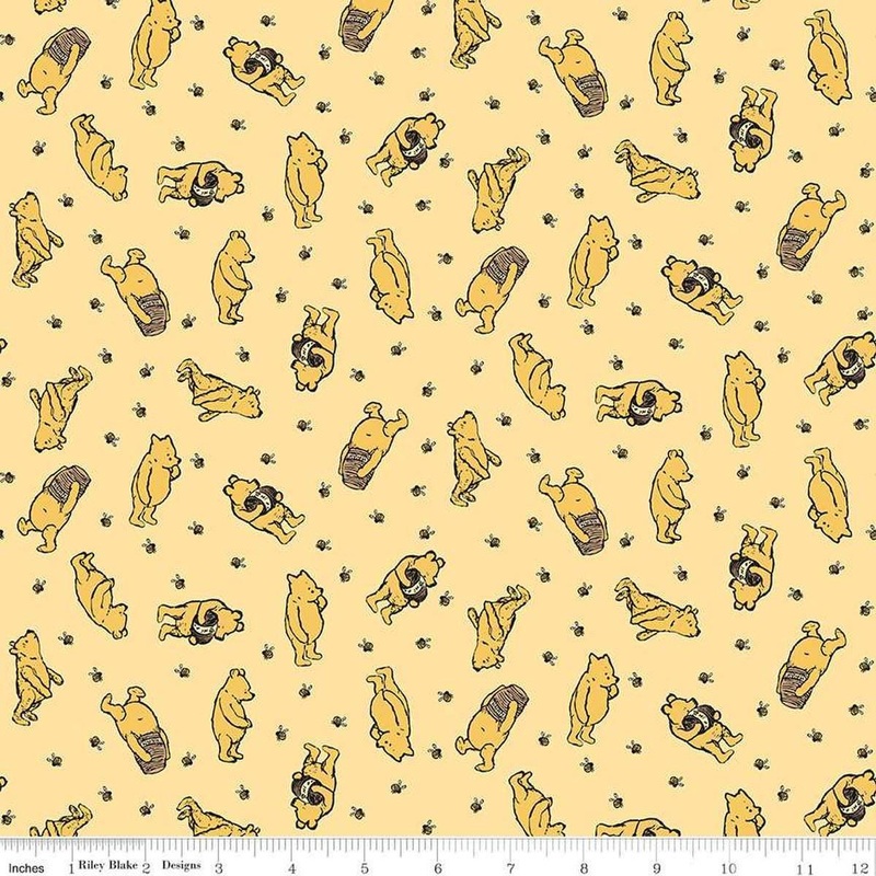 SALE Winnie the Pooh Toss Sunshine Yellow Classic Pooh Fabric C17002 - Riley Blake Quilting Cotton Fabric
