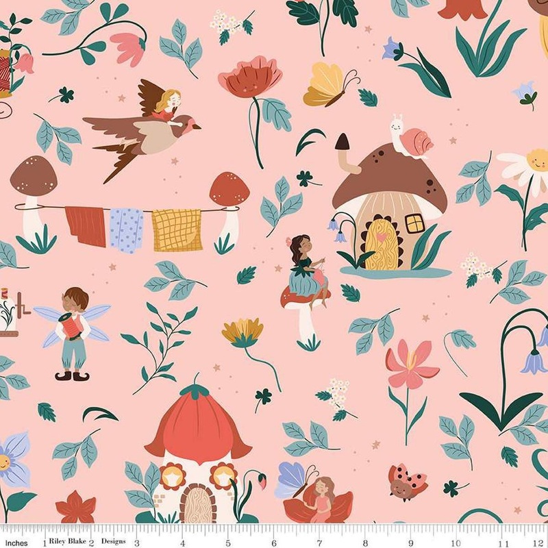 Thimbelina & the Sewing Fairies Main Apricot Mist - Riley Blake - DIGITALLY PRINTED - Quilting Cotton