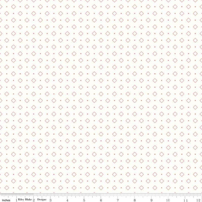 Bee Backgrounds Diamond C6386 Coral - Riley Blake Designs - Geometric Diamonds Dots Off White - Lori Holt - Quilting Cotton Fabric