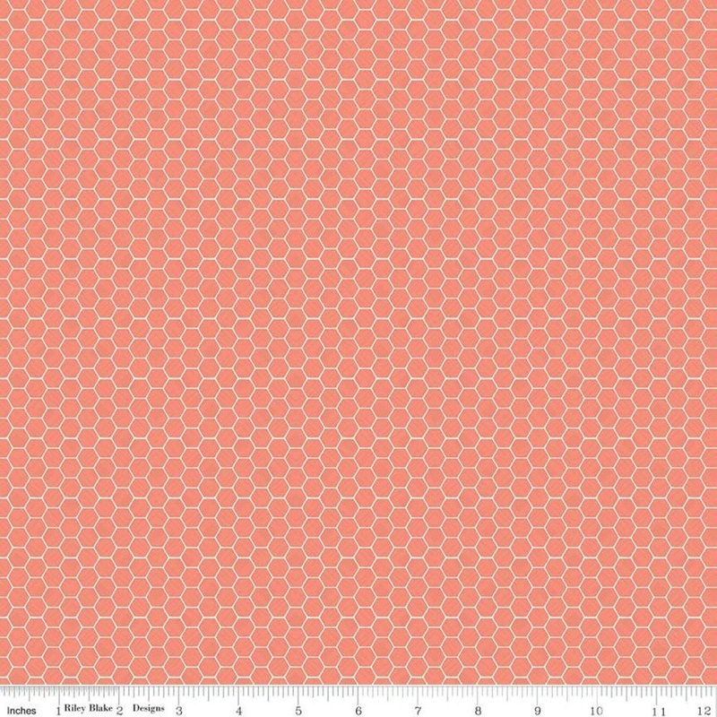 SALE 9" End of Bolt - Tea with Bea Honeycomb C10495 Coral - Riley Blake - Geometric Hexagon Hexagons Hexies Orange Pink - Quilting Cotton