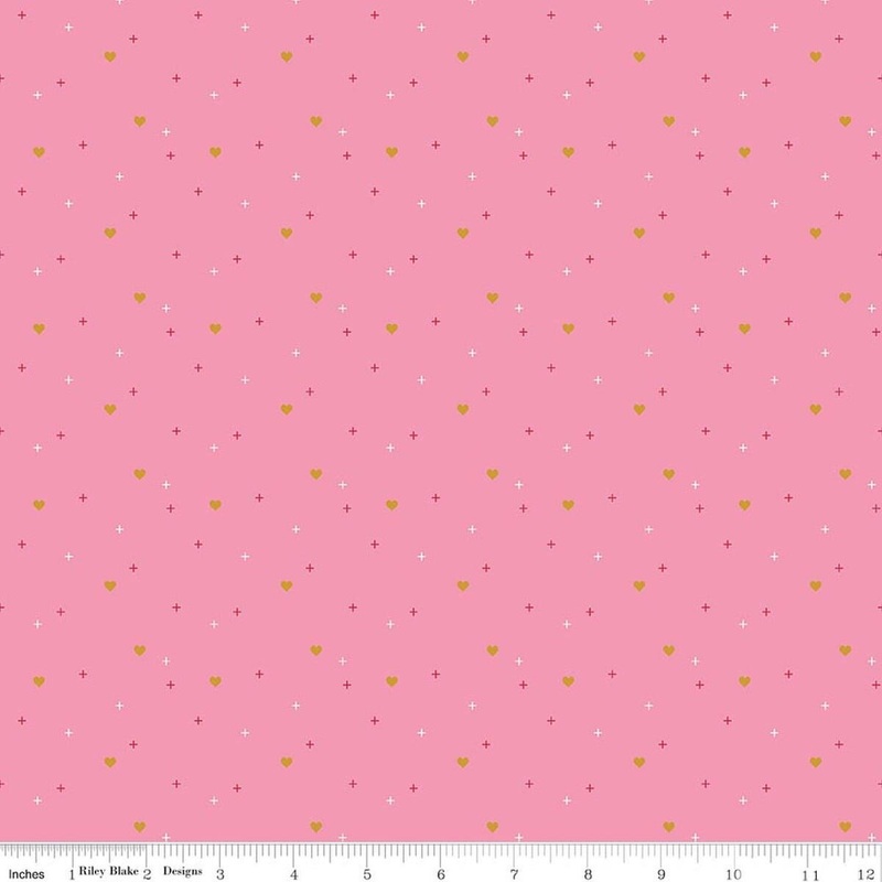 SALE Sparkler Heart Rose Pink SPARKLE Fabric - SC653 - Riley Blake Quilting Cotton Fabric