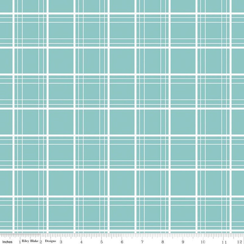 Ski Hill Ski Tracks C14775 Aqua - Riley Blake Designs - Plaid Pattern Winter Snow - Quilting Cotton Fabric