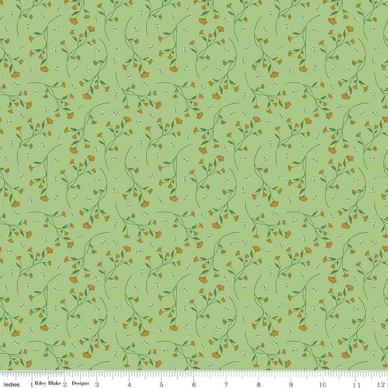 22" End of Bolt - Melody Vines C15144 Grass - Riley Blake Designs - Floral Flowers Leaves - Quilting Cotton Fabric