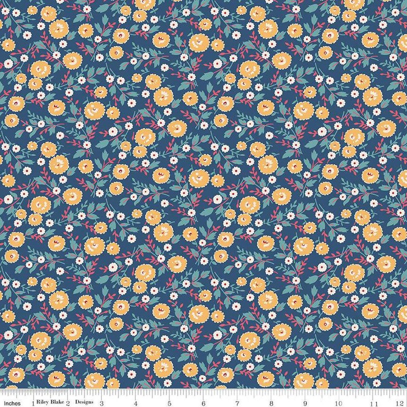 SALE Americana Freedom C16089 Dark Denim - Riley Blake Designs - Lori Holt - Sprigs Flowers Leaves Floral - Quilting Cotton Fabric