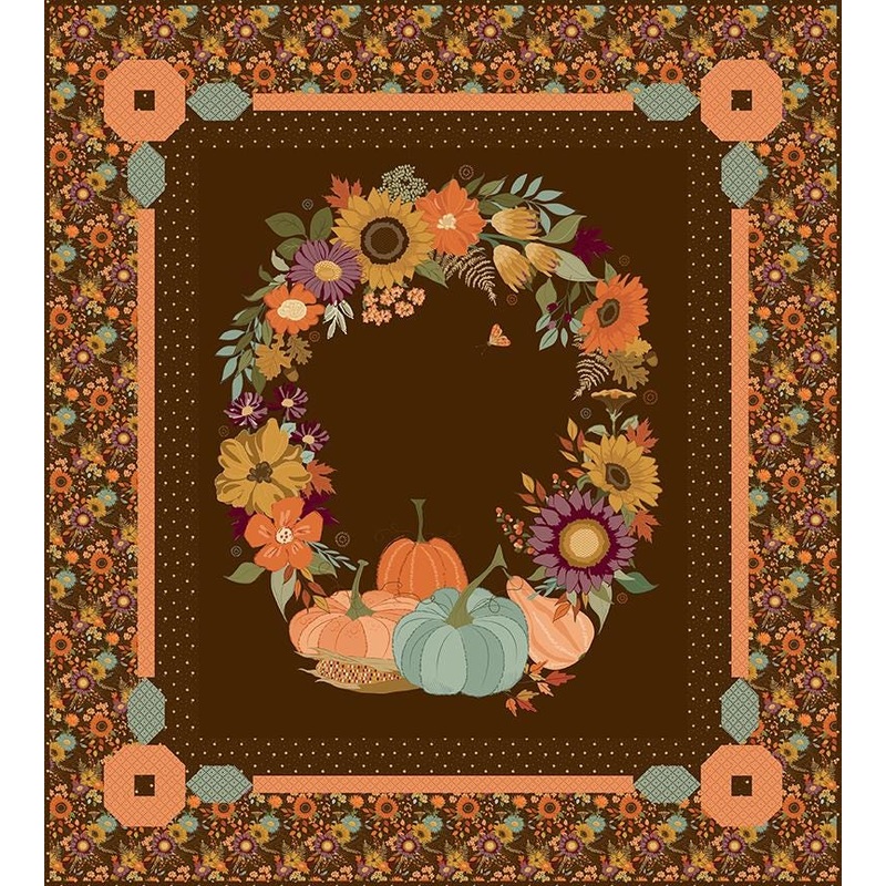 SALE Autumn Wreath Brown Panel Quilt Kit - Sandy Gervais - The Awe of Autumn - Riley Blake - Pattern Fabric Kit - Quilting Cotton