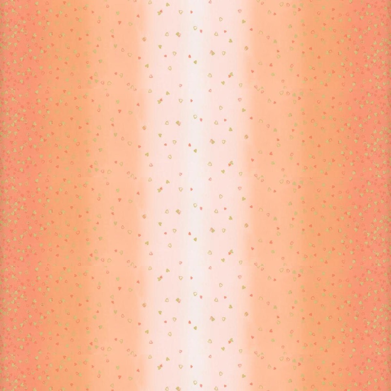 SALE I Heart Ombre METALLIC 10875 Coral - Moda - Light to Darker Orange Coral with Gold SPARKLE Stars - Quilting Cotton Fabric