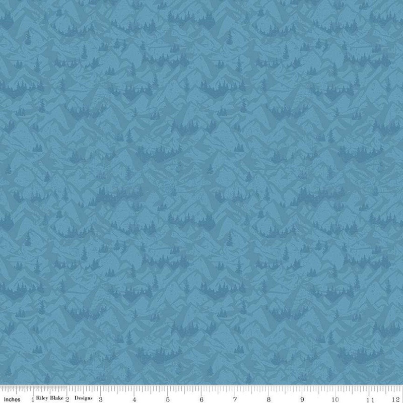 SALE Legends of the National Parks Mountains C13284 Blue - Riley Blake Designs - Recreation Outdoors Tone-on-Tone - Quilting Cotton Fabric