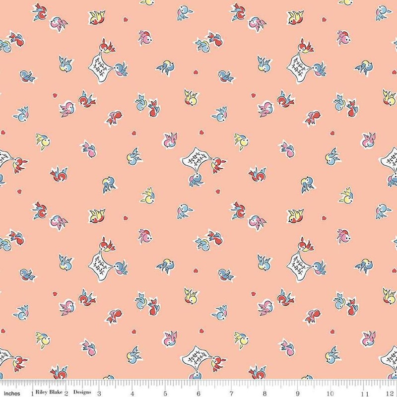 SALE Love Notes Songbirds C16382 Apricot - Riley Blake Designs - Birds Hearts Chicks Music - Quilting Cotton Fabric