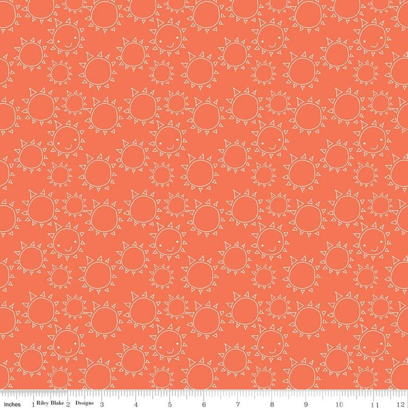 SALE Ready Set Splash! Sun C9893 Coral - Riley Blake Designs - Line Drawings Orange - Quilting Cotton Fabric