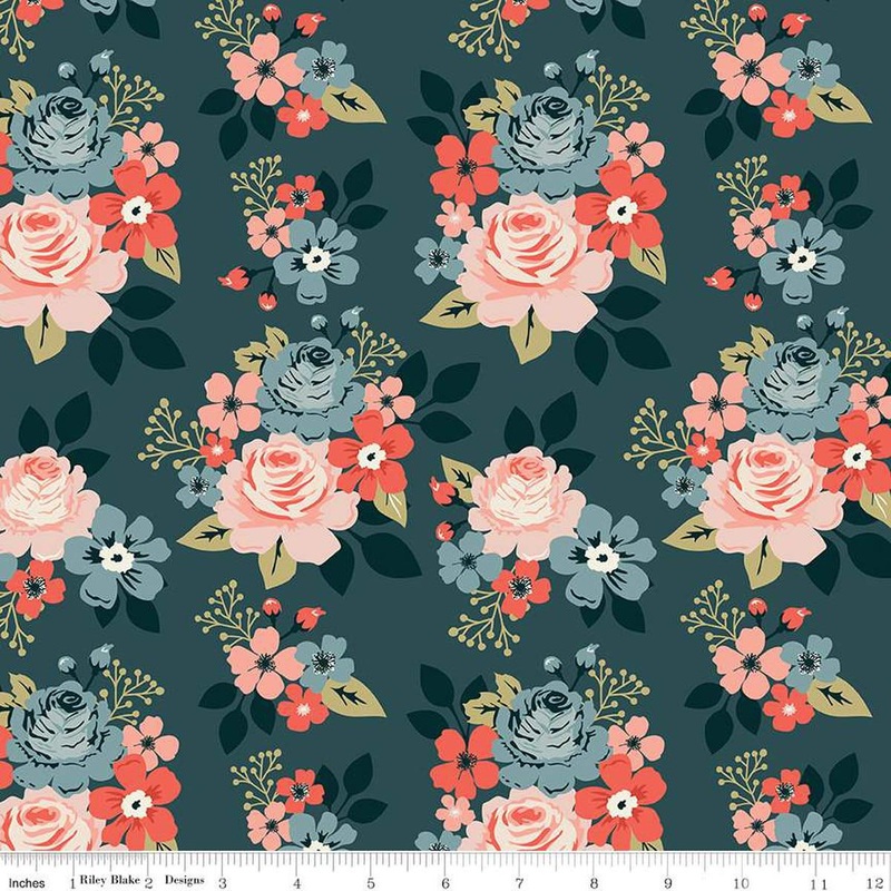 SALE Vintage Charm Main C15270 Midnight - Riley Blake Designs - Clusters of Blossoms - Quilting Cotton Fabric