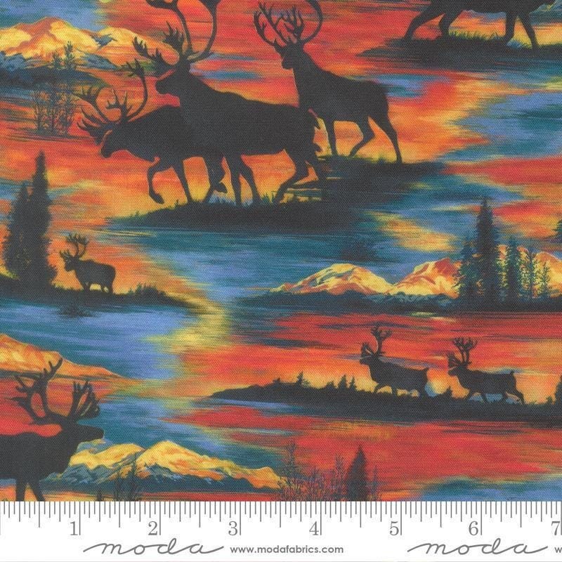 SALE Wild Blue Yonder Silhouettes Sunset Orange Animal Fabric - 33875 - Moda Fabrics Quilting Cotton Fabric