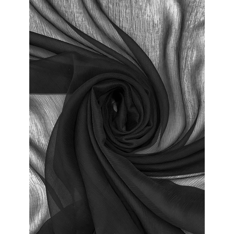 Black 100% Silk Crinkle Chiffon 52W