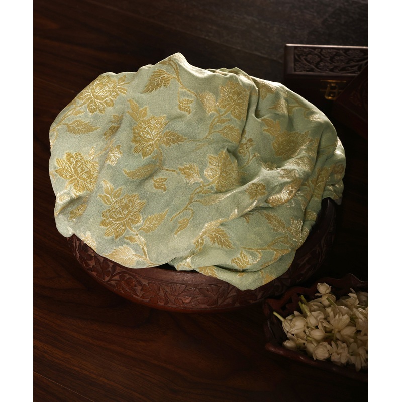 Pastel Green Handloom Pure Georgette Banarasi Dupatta With Floral Jaal