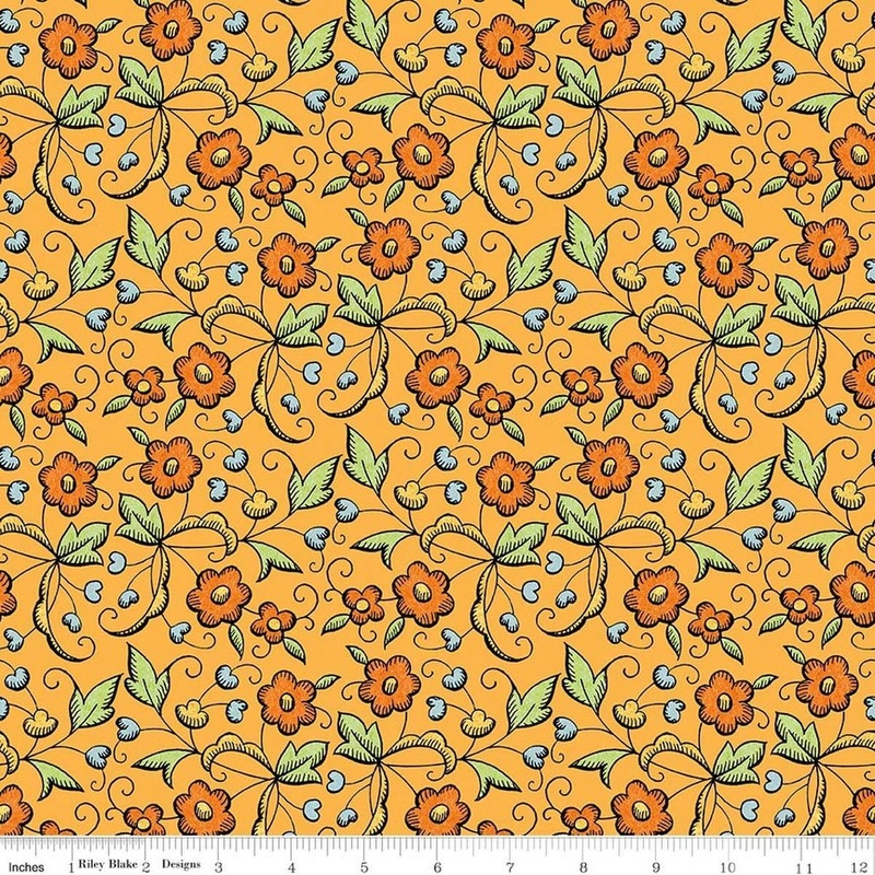SALE Scary Scraps Fall Floral Orange Floral Fabric - C17608 - Riley Blake Quilting Cotton Fabric