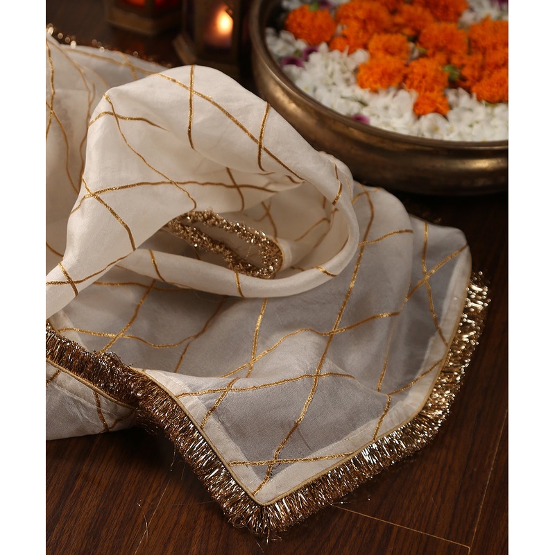 Handloom White Pure Organza Dupatta With Gota Work