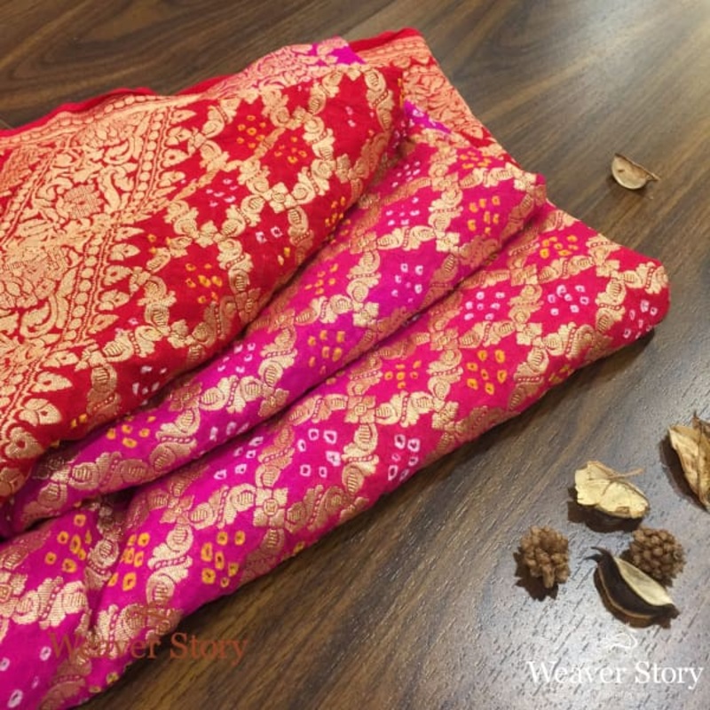Handwoven Red and Pink Bandhej Dupatta