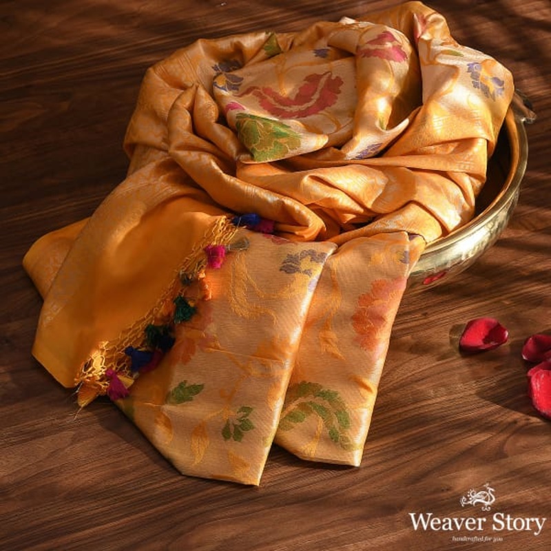 Handwoven Yellow Kimkhab Patola Dupatta
