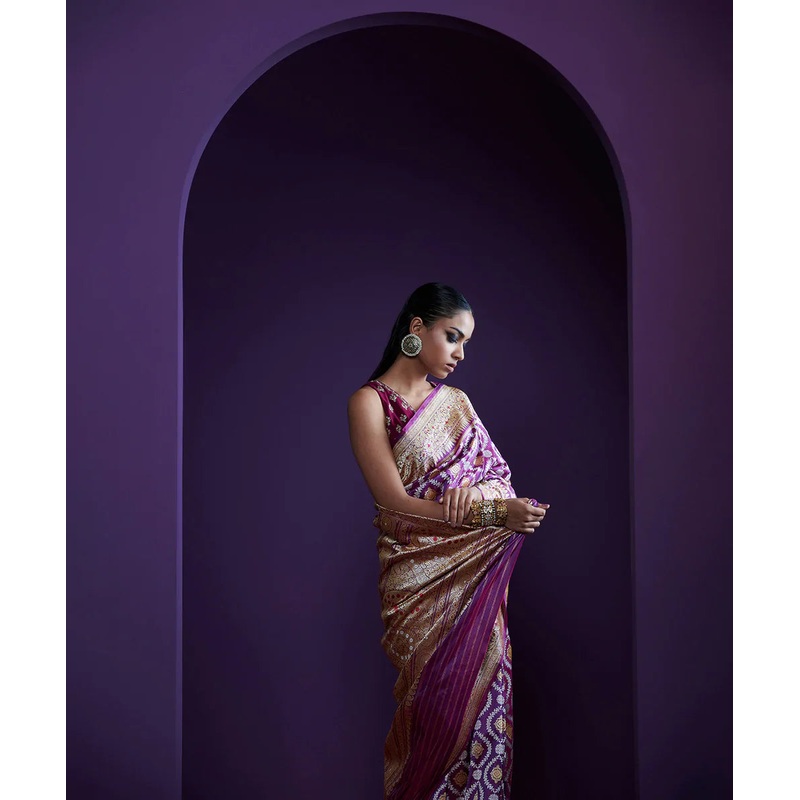 Purple Handloom Pure Katan Silk Banarasi Saree With Zari Jaal