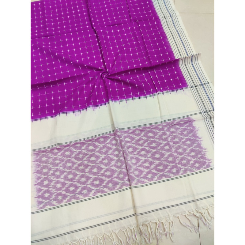 Purple - POCHAMPALLY DOUBLE IKAT COTTON HANDLOOM DUPATTA 20