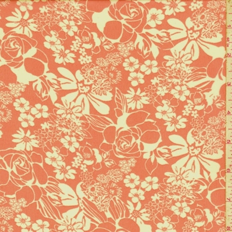 Salmon/White Floral Toss Chiffon Fabric