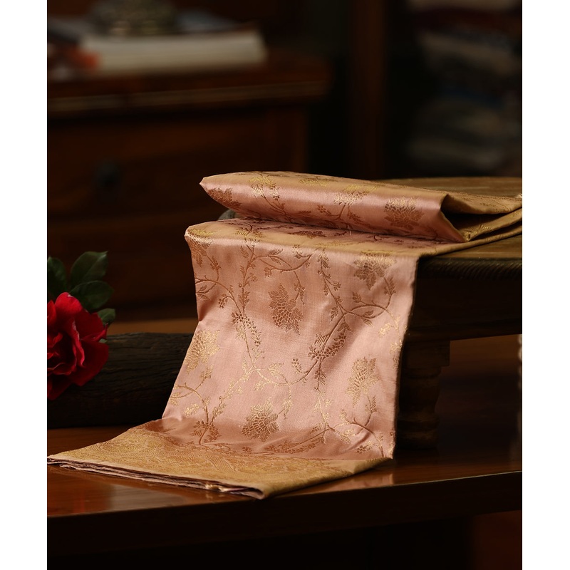 Blush Pink Handloom Pure Katan Silk Banarasi Dupatta With Jaal