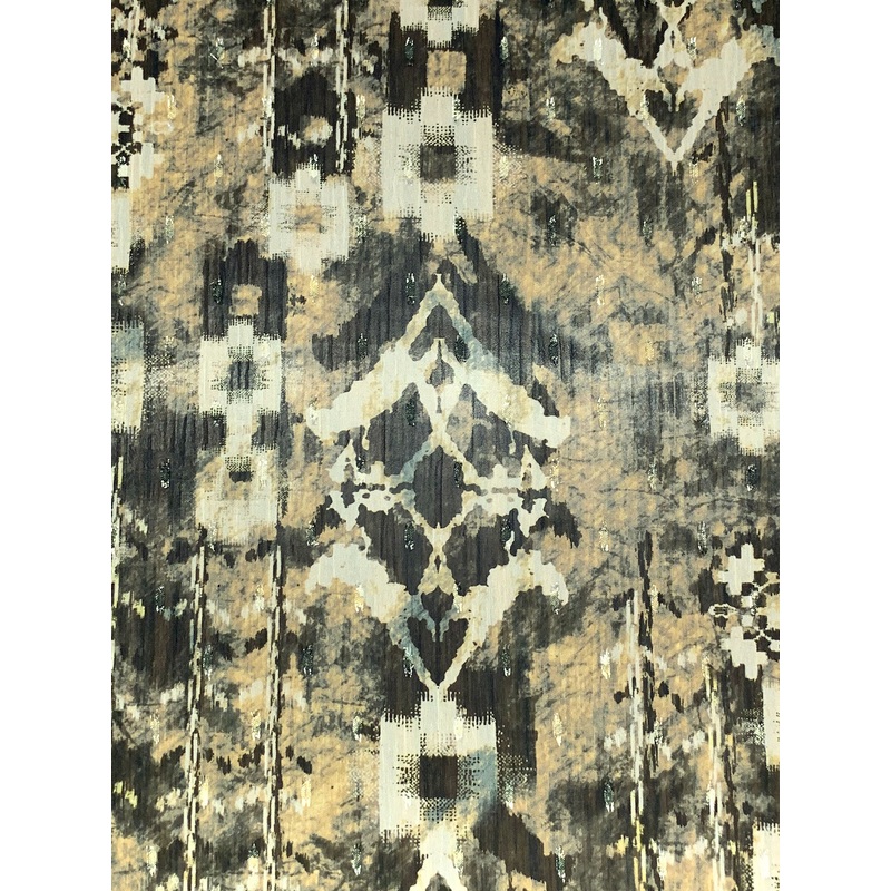 Tan/Bone/Black/Gold Polyester/Metallic Abstract Print Metallic Clipped Dot Chiffon - Luxe Resort Designer - 58W