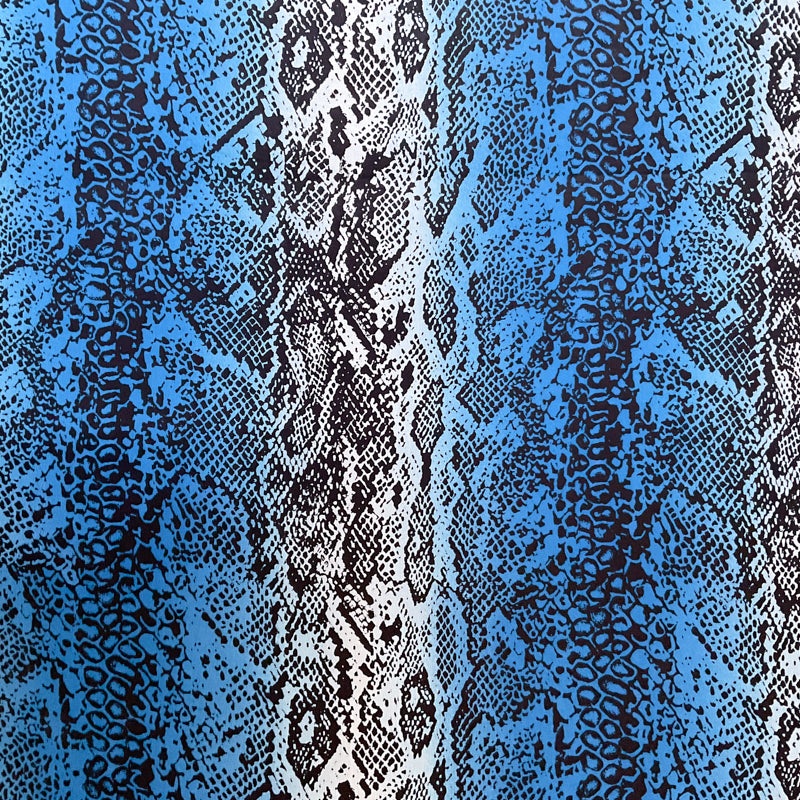 3 1/2 YD PC-Blue-Black Snakeskin Print Silk Chiffon Designer Remnant Fabric