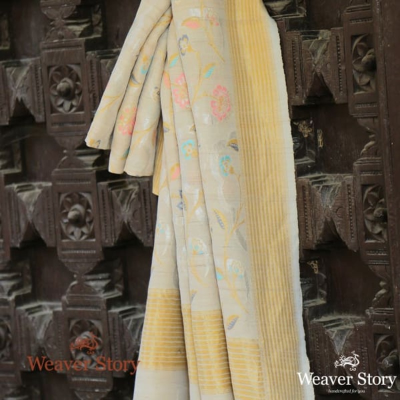 Handwoven Tusser Meenakari Jangla Dupatta