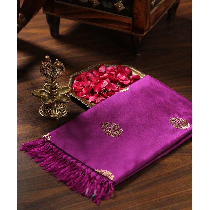 Purple Handloom Pure Katan Silk Banarasi Dupatta With Zari Boota