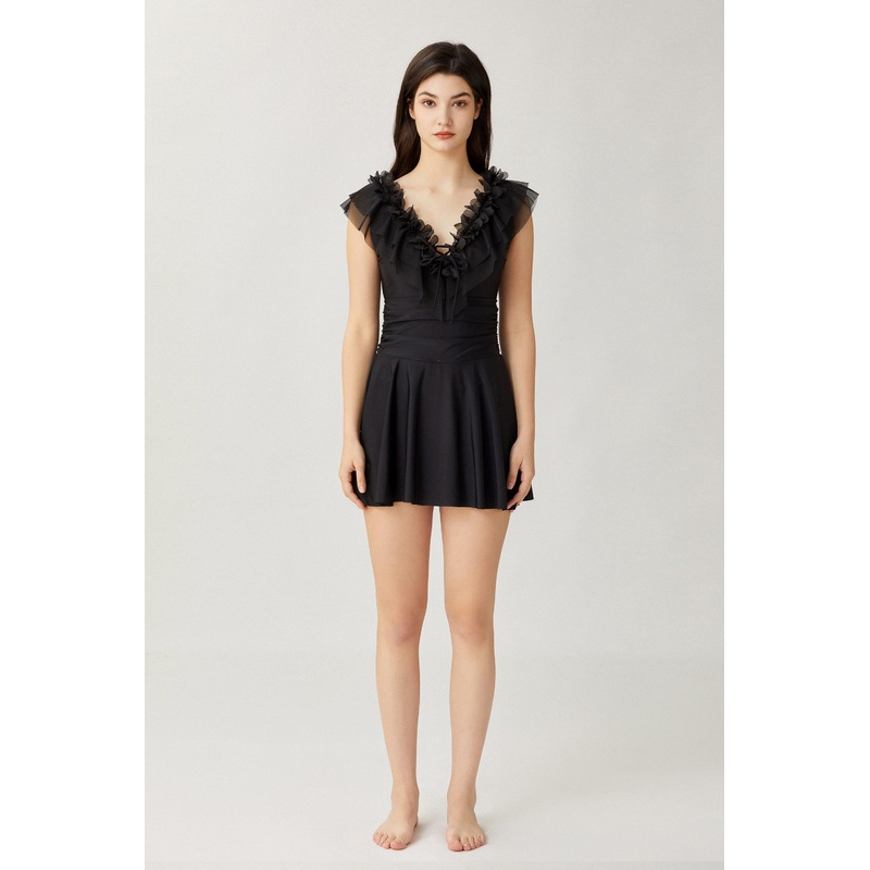 Sylphide | Apolline Ruffle Black One-Piece Swimsuit