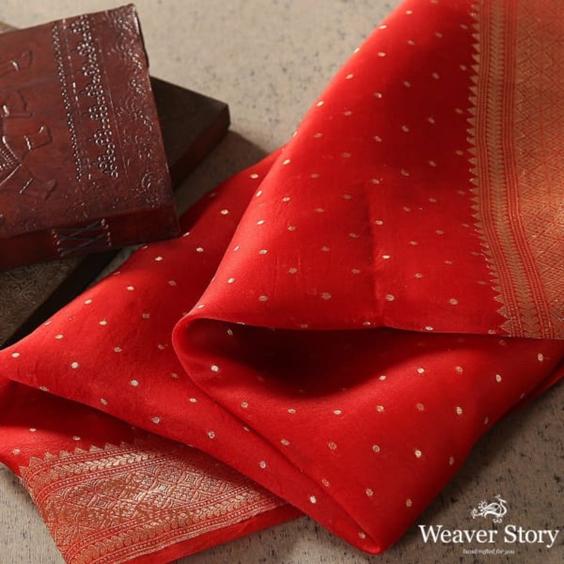 Handwoven Red Organza Gold Booti Dupatta