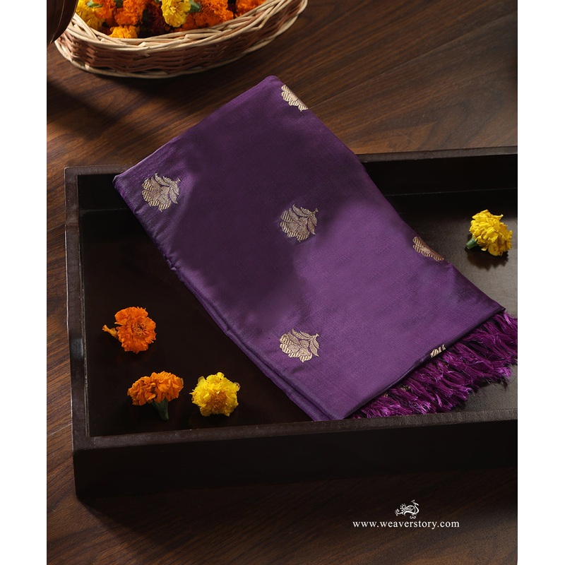 Purple Handloom Pure Katan Silk Banarasi Dupatta With Small Rose Motif Kadhwa Boota