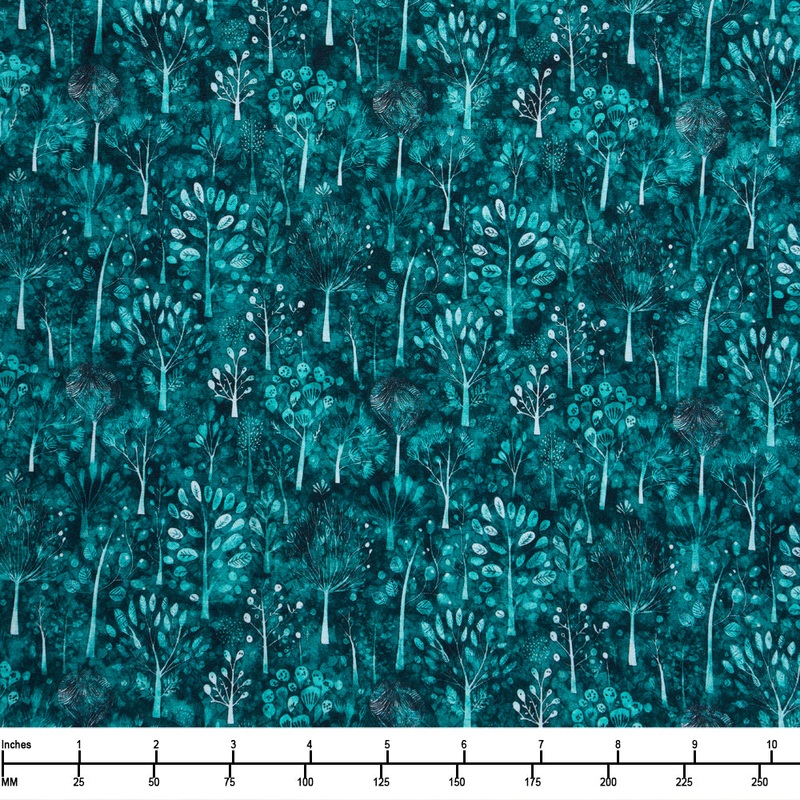 QT Fabrics Night Owls Trees 31570 Q Teal - By The Yard