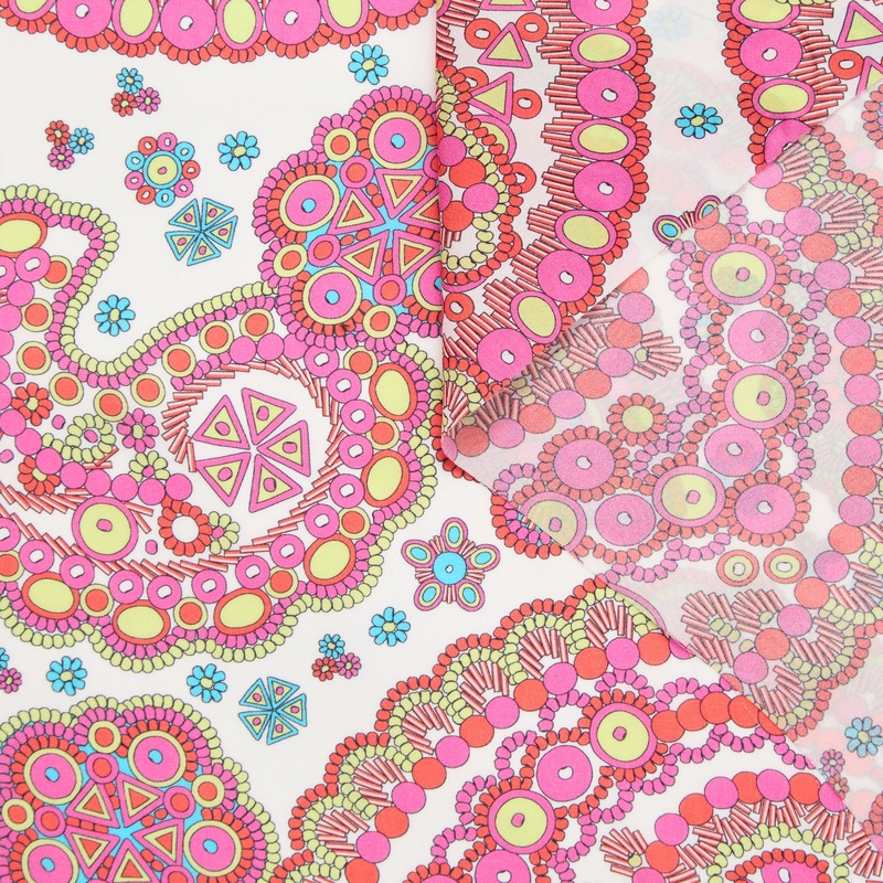 T24P12098 | 70s Printed Silk Crepe Aurora Pink
