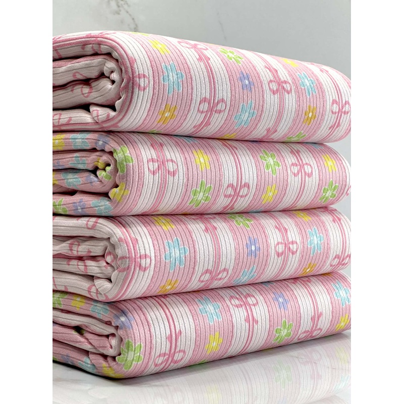 (4X2 YUMMY RIB) COLORFUL FLOWERS AND PINK BOW PATTERN (2)