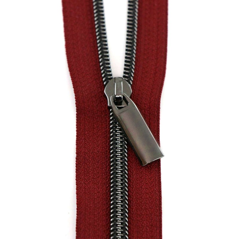 #5 Zippers by the Yard Burgundy Tape Gunmetal Coil