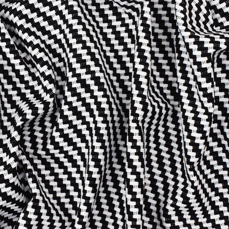 Black-White Famous Maker Twill Patterned Jacquard Activewear Knit Fabric