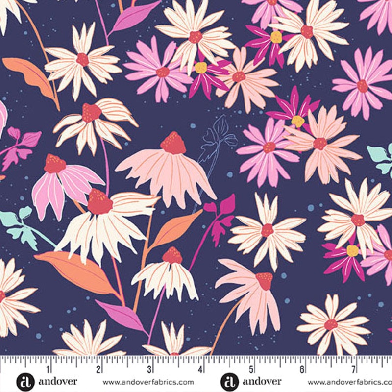 Petals and Stitches Navy Echinacea - A1566-B - 3 YARD CUT