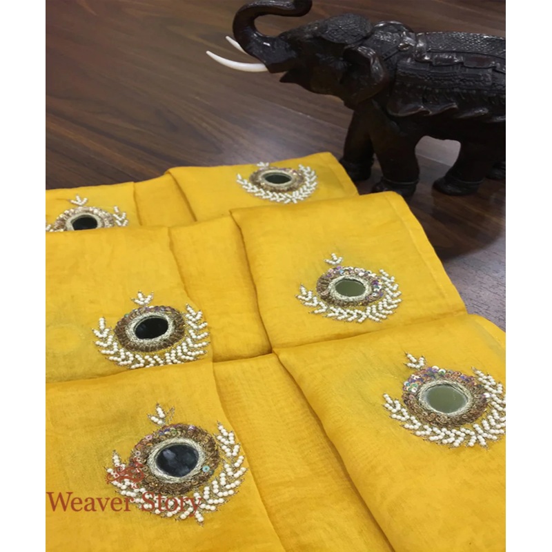 Handloom Yellow Chanderi Dupatta with Zardozi Work
