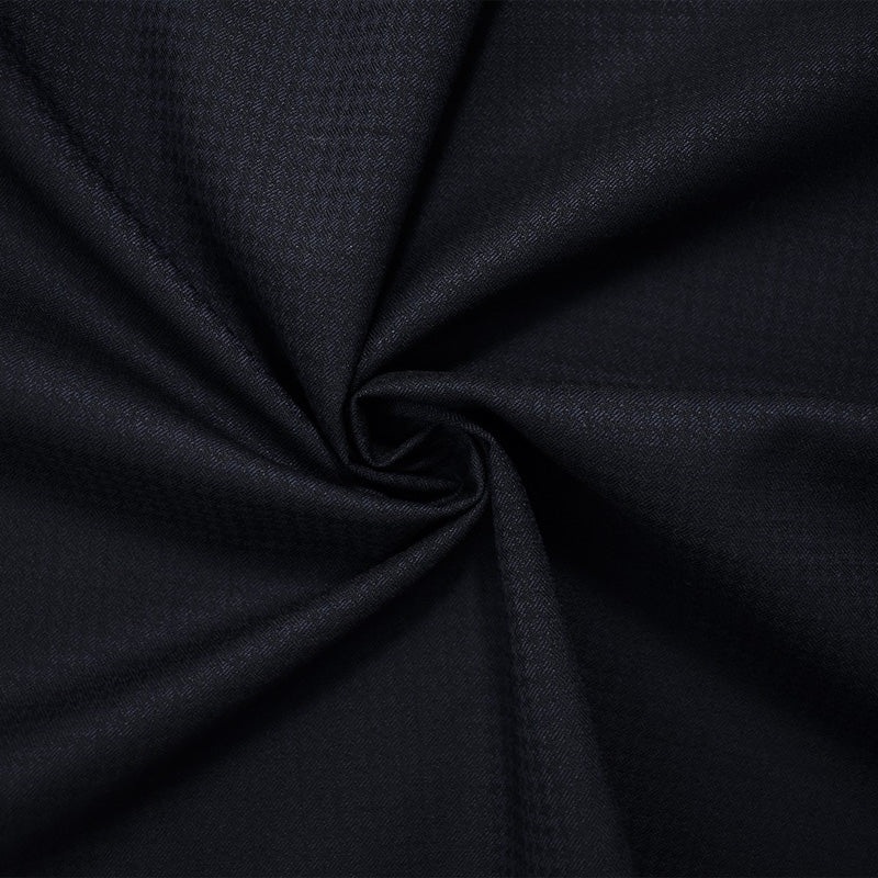 Blue-Black Wool Rayon Houndstooth Twill Woven Suiting Fabric