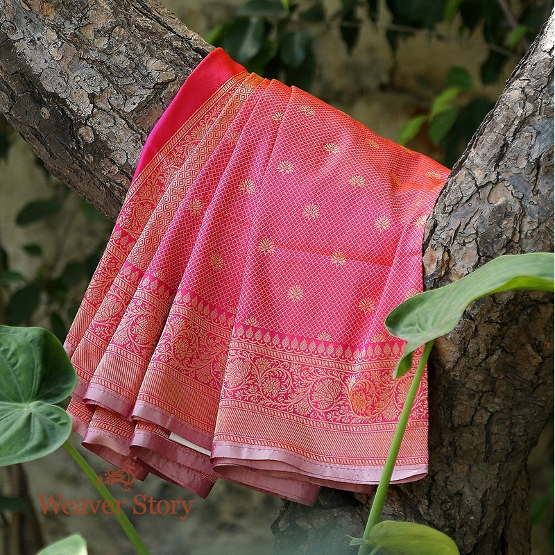Handloom Pink Banarasi Dupatta with Zari Tanchoi