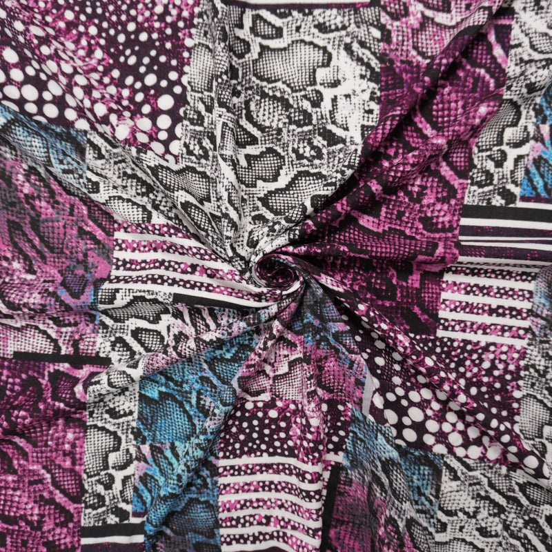 Purple-Black-Multi Rayon Reptile Printed Challis Woven Fabric
