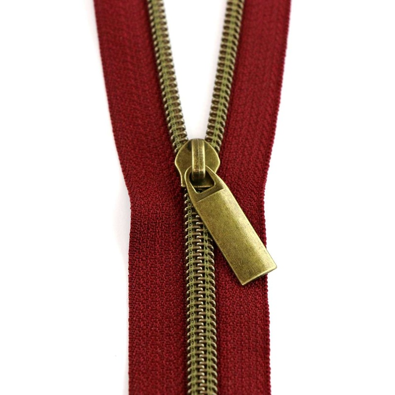 #5 Zippers by the Yard Burgundy Tape Antique Coil