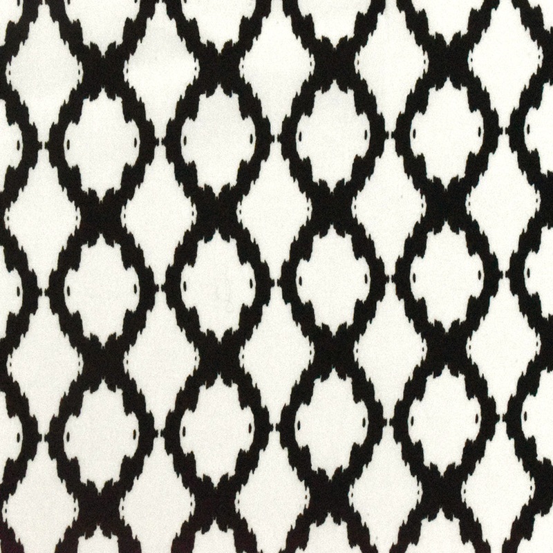 Black-White Famous Designer Ikat Ogee Printed Cotton Crepe Faille Fabric