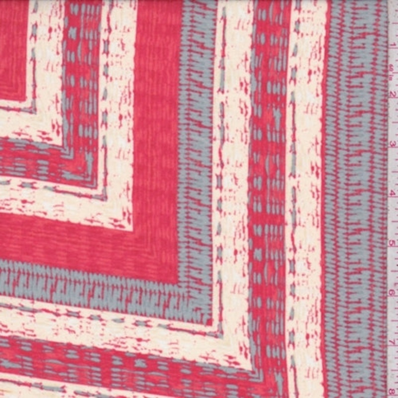 Red/Dove/Cream Square Tile Crepe Georgette Fabric