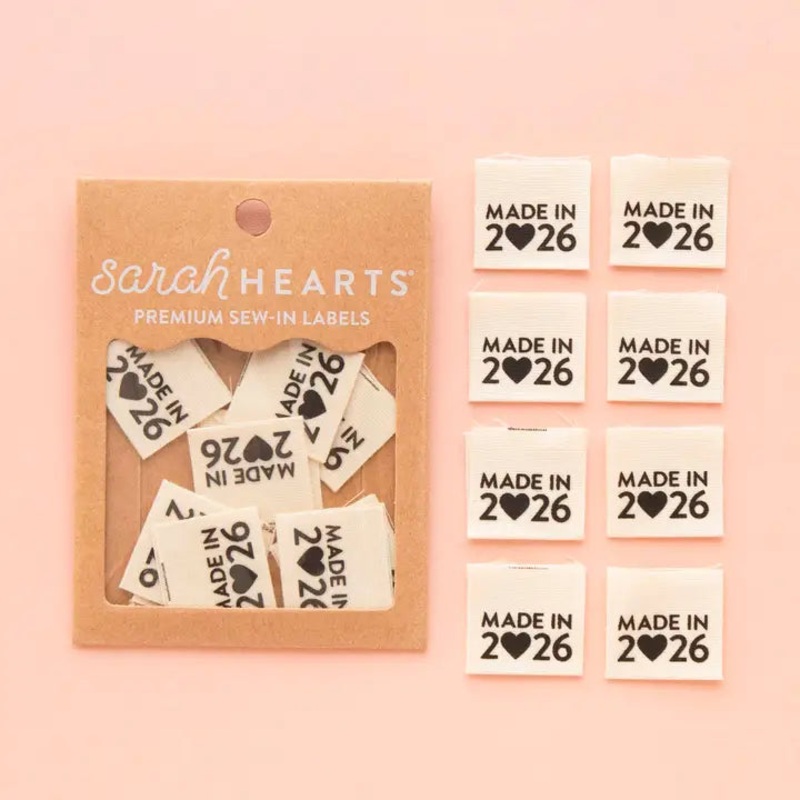 Sarah Hearts Woven Labels - "Made in 2026" Organic Cotton LC255