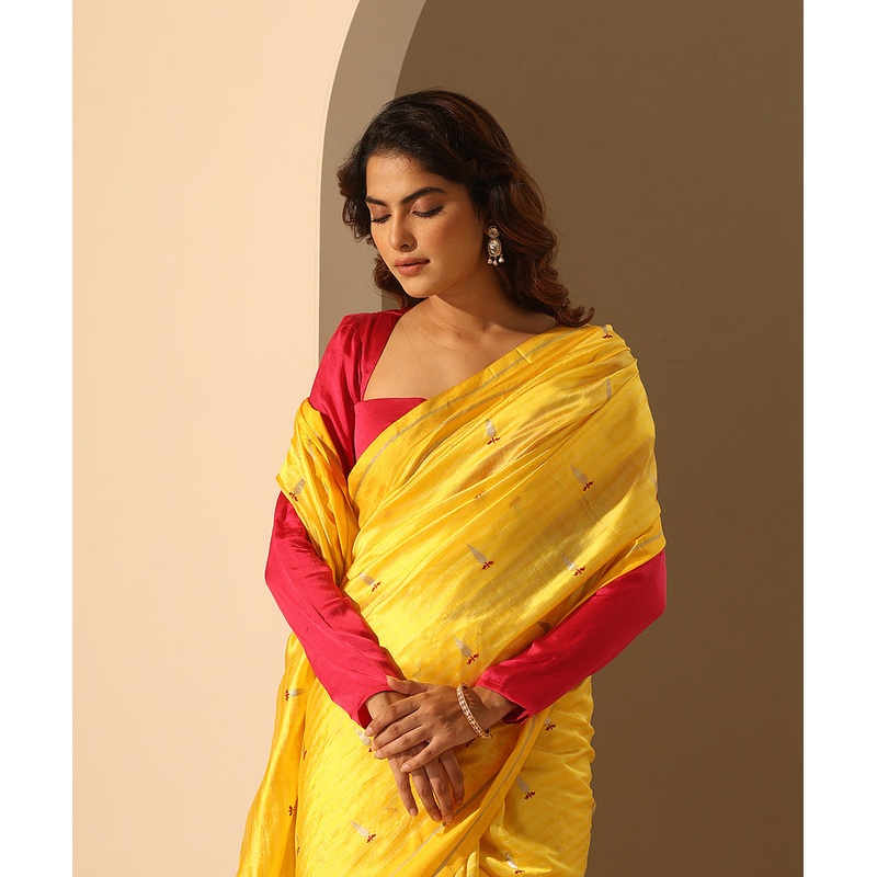 Viva Magenta Satin Silk Blouse With Deep Square Neck