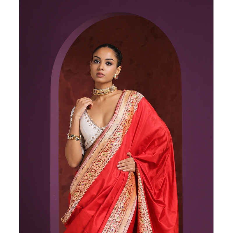 White Raw Silk Blouse With Hand Embroidered Zardozi Detailing