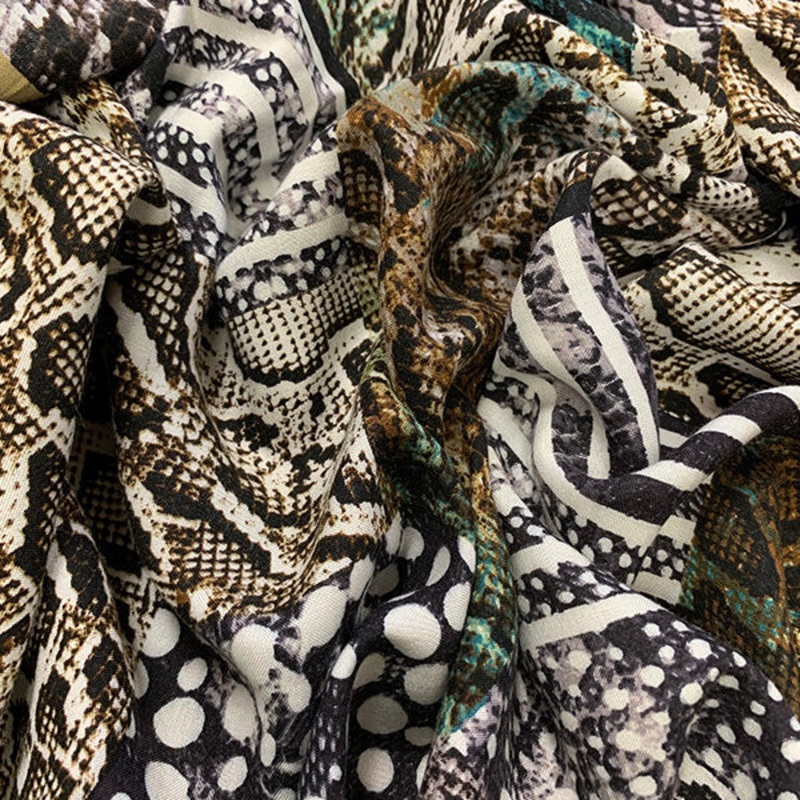Shades of Gray Multi Animal Patchwork Print Rayon Challis Fabric