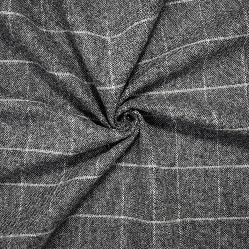 Black-Gray Wool Poly Japanese Grid-Check Woven Jacketing Fabric